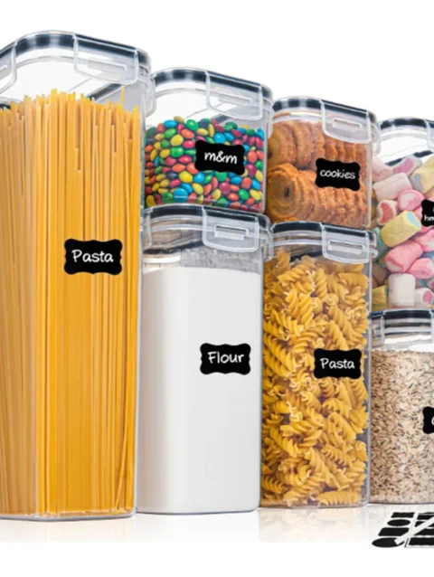 Kitchen Food Storage 7pcs-set Container BPA FREE Cereal Candy Storage Boxes Jar with 10stickers and Pen